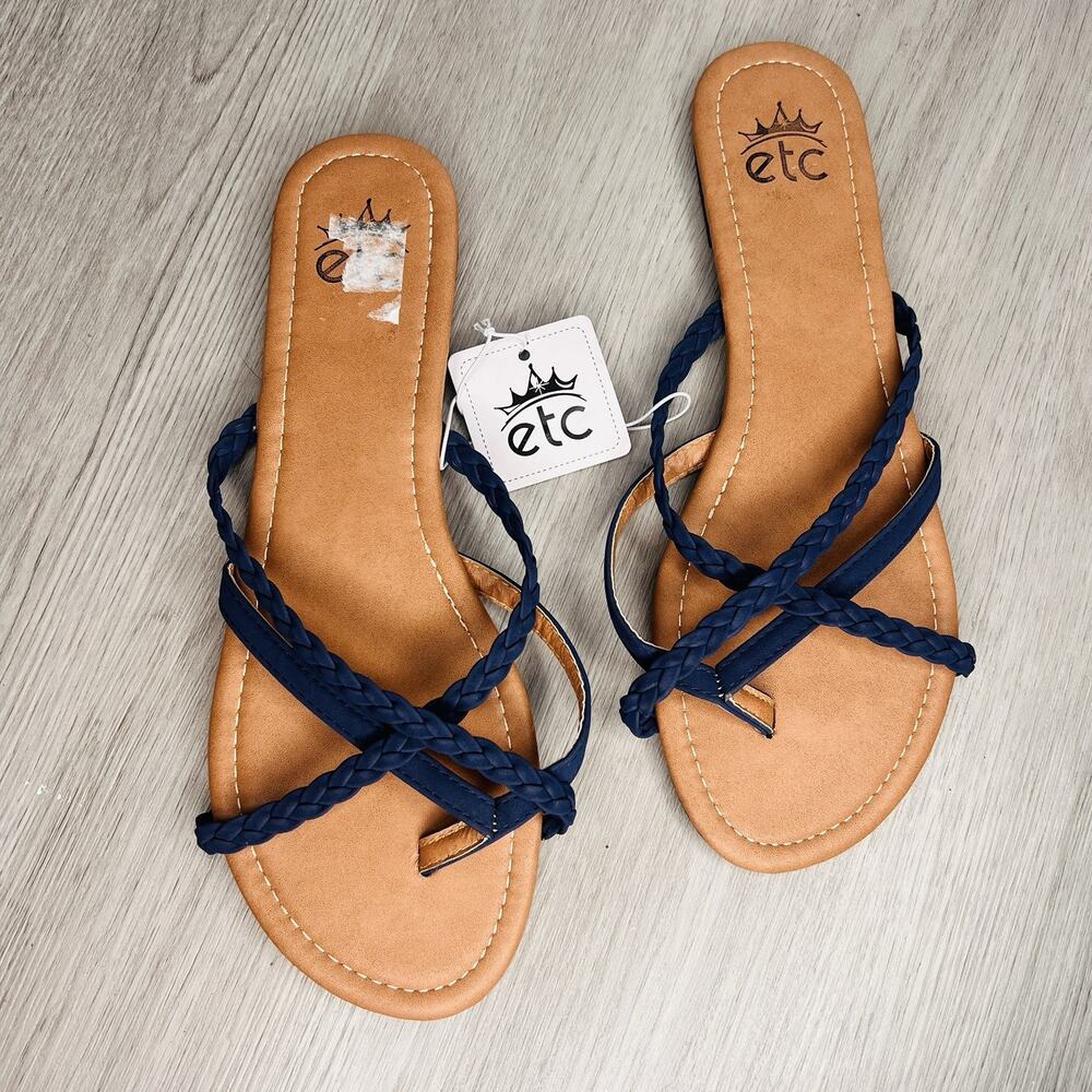 NWT ETC Navy Blue Strap Flip Flop Sandals Size 11